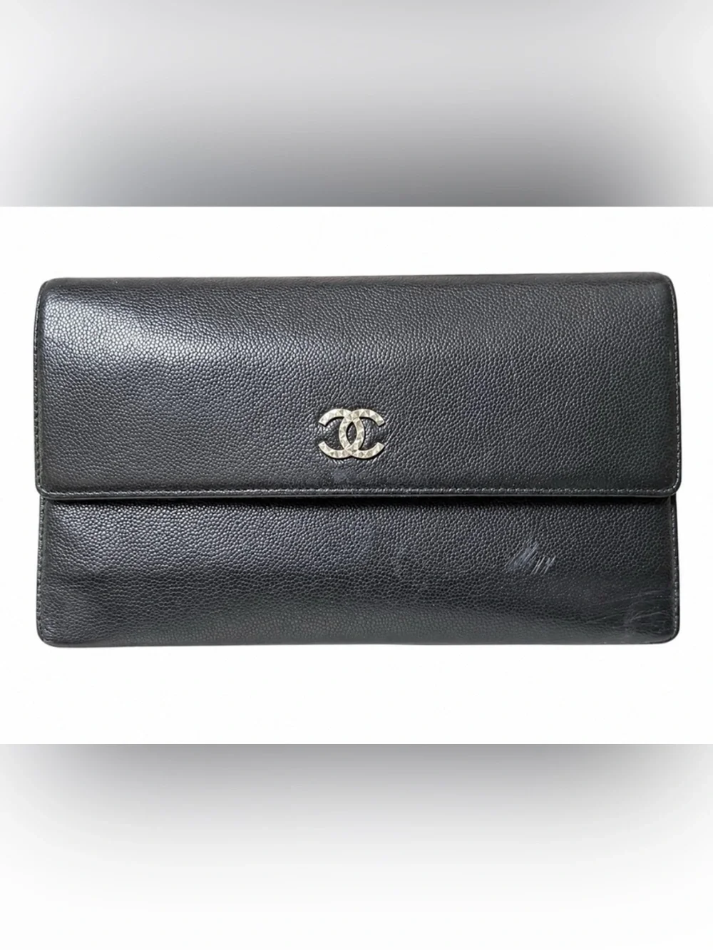 Authentic Chanel Caviar Leather Long Wallet - Black - Serial # Included